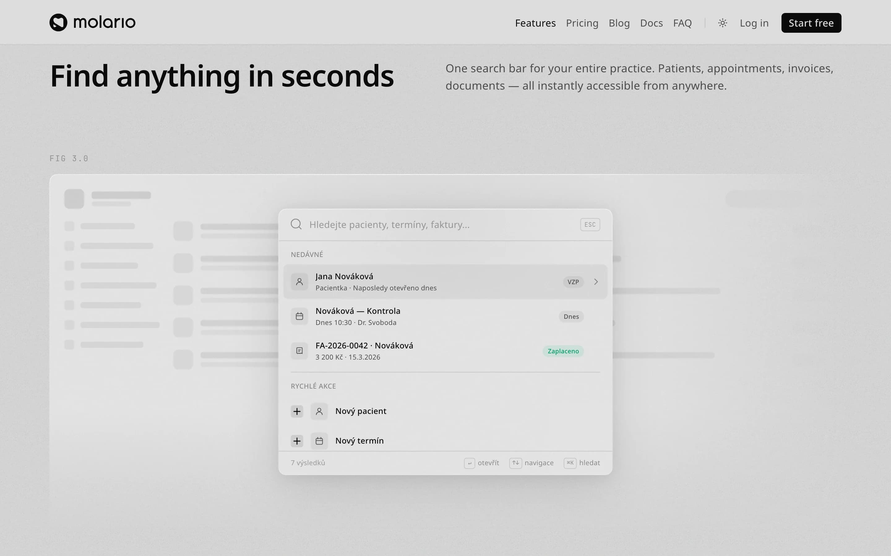Universal search across patients, appointments, and invoices